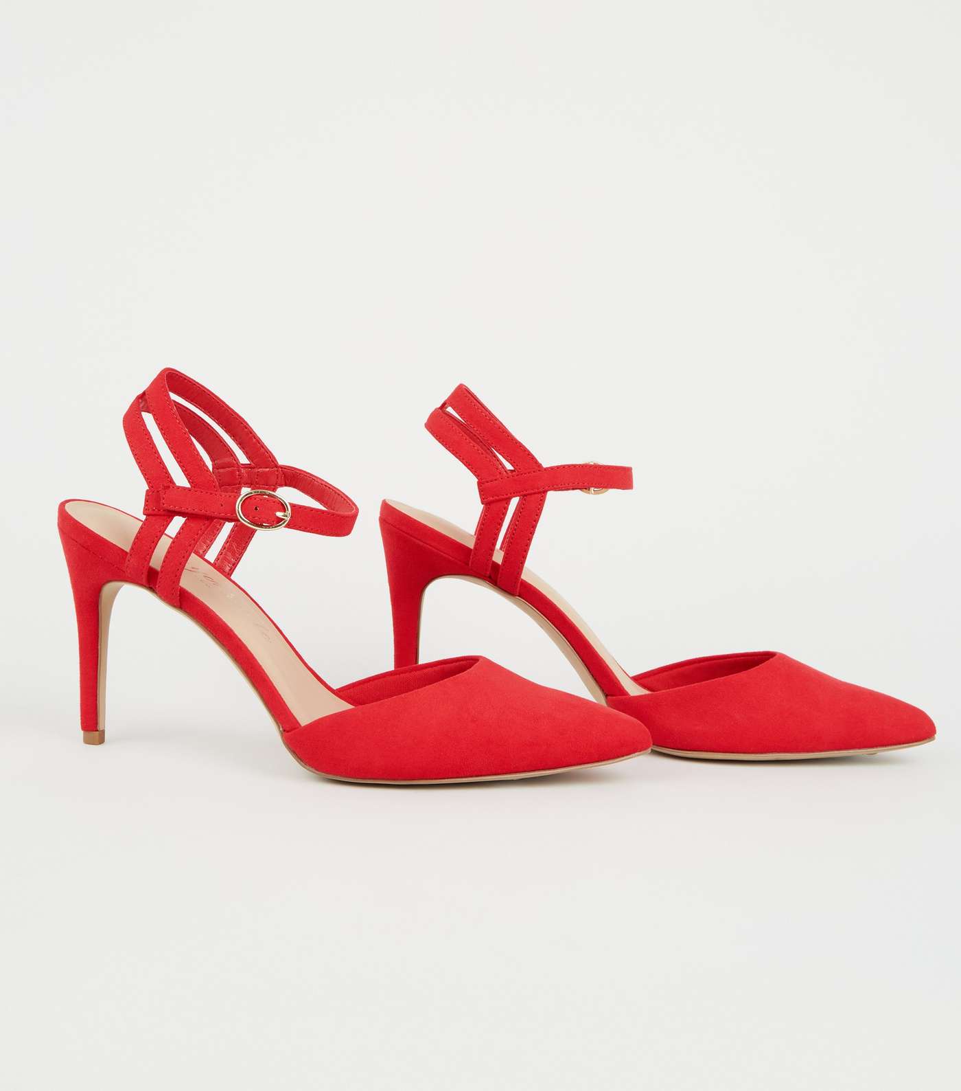Red Suedette Strappy Pointed Courts Image 3