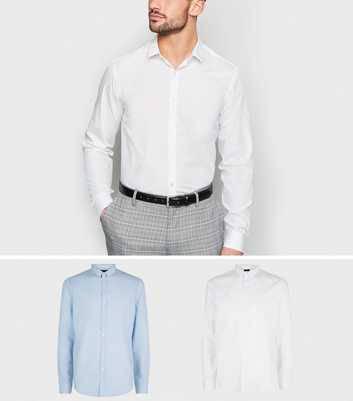 2 Pack Pale Blue and White Long Sleeve Poplin Shirts