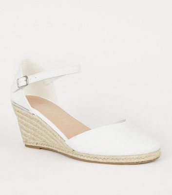 Wide Fit White Leather-Look Espadrille 
