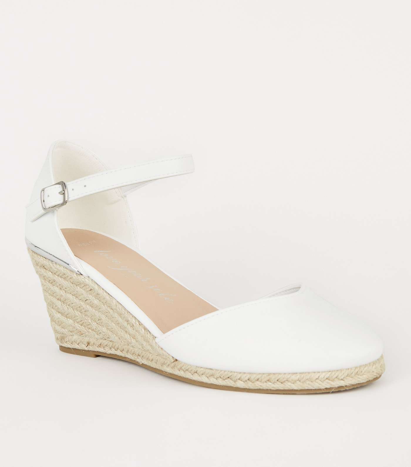 Wide Fit White Leather-Look Espadrille Wedges