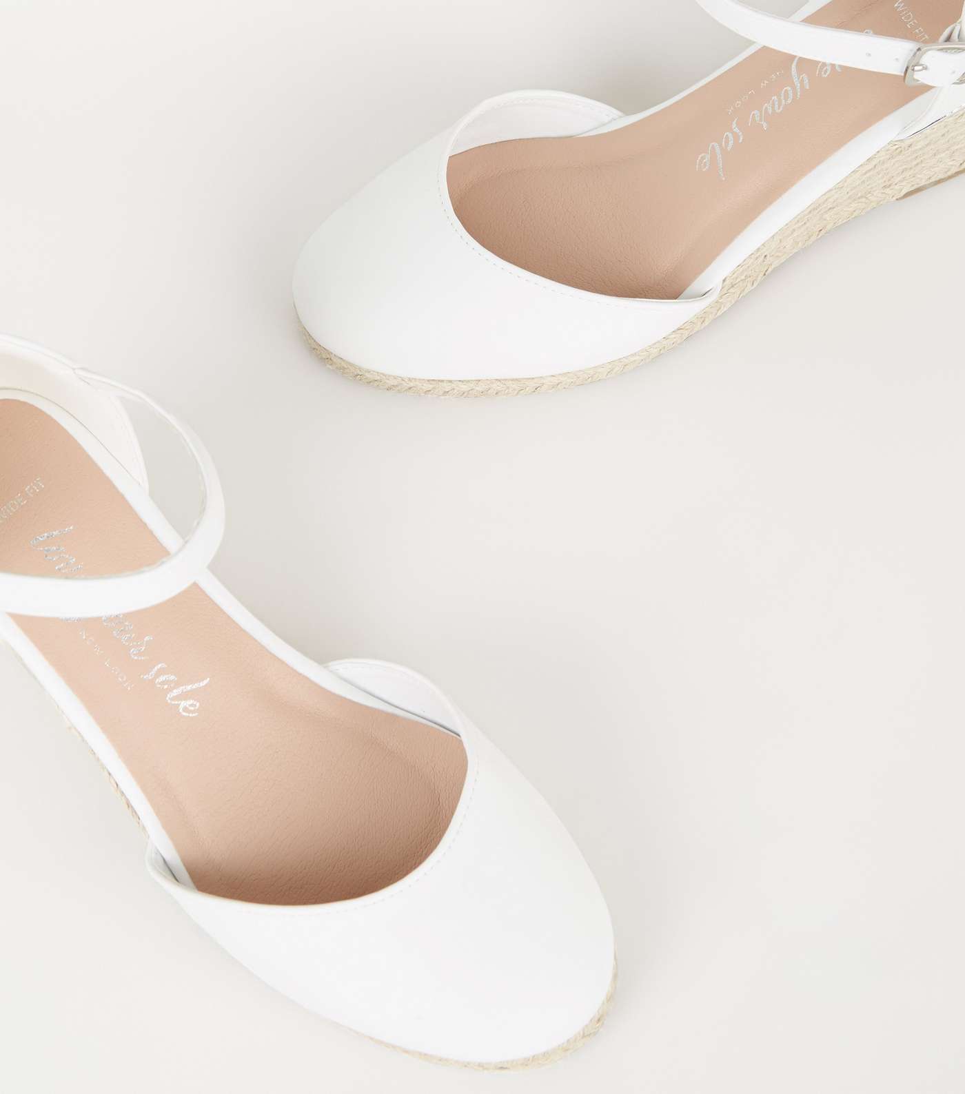 Wide Fit White Leather-Look Espadrille Wedges Image 3