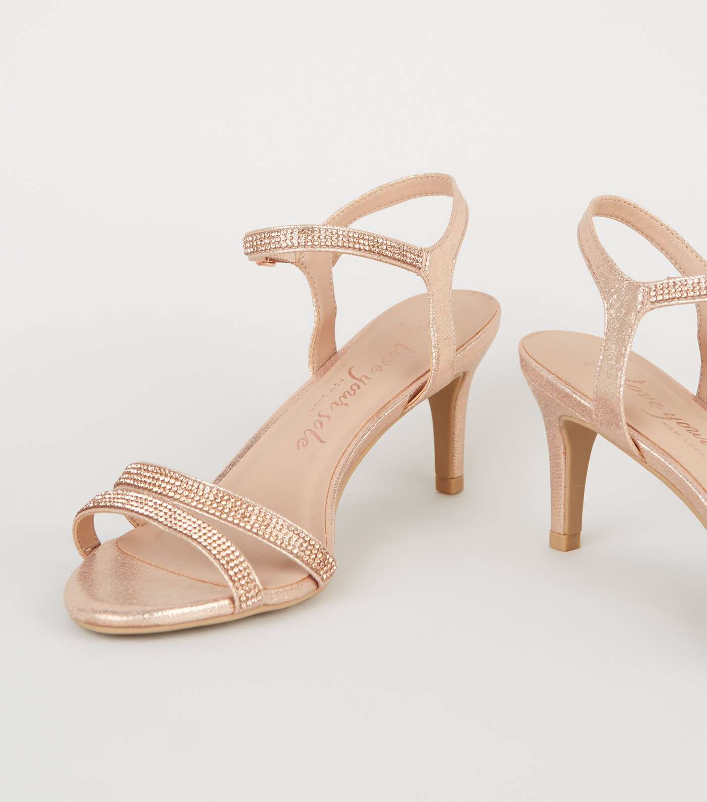 Wide Fit Rose Gold Shimmer Diamanté Stiletto Heels Image 3