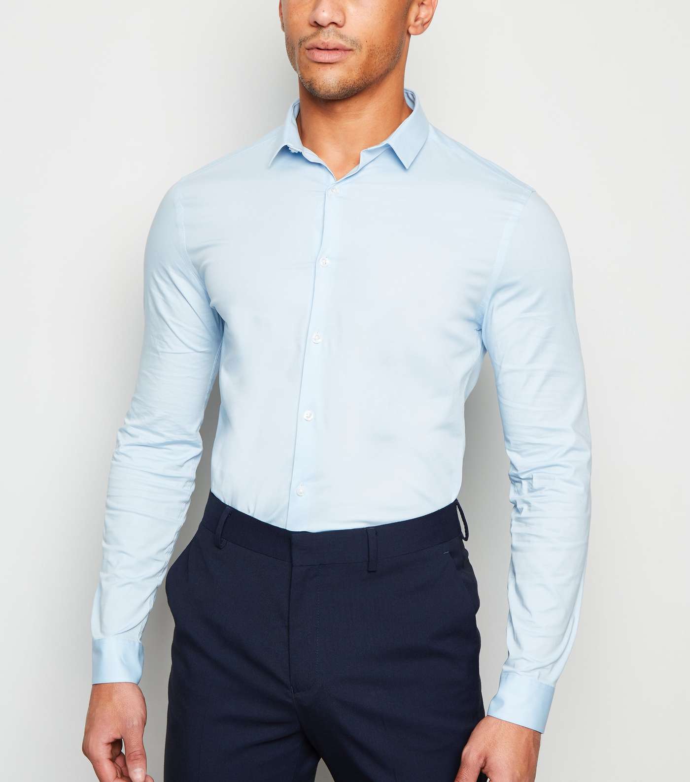 Pale Blue Long Sleeve Muscle Fit Poplin Shirt