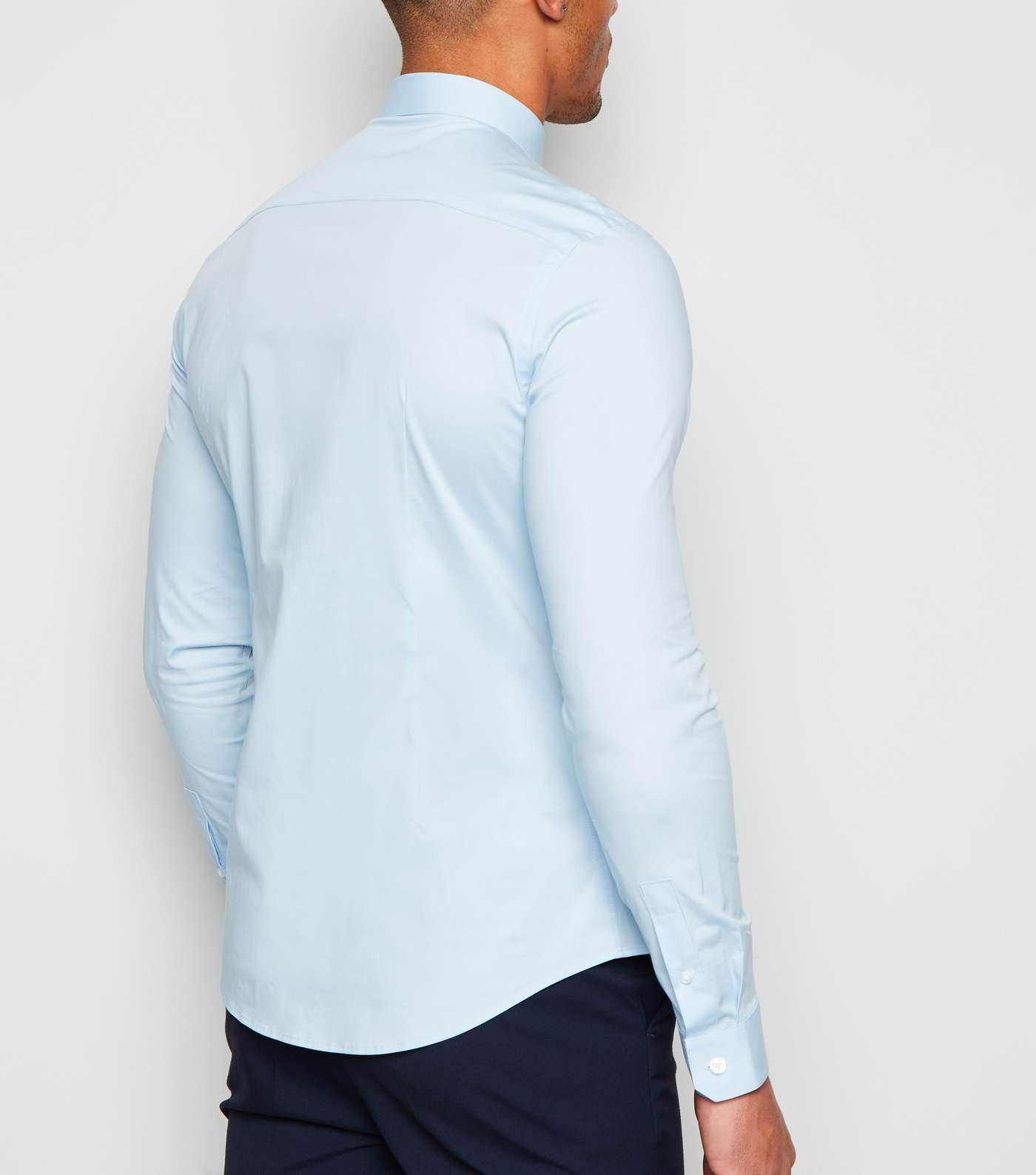 Pale Blue Long Sleeve Muscle Fit Poplin Shirt Image 3