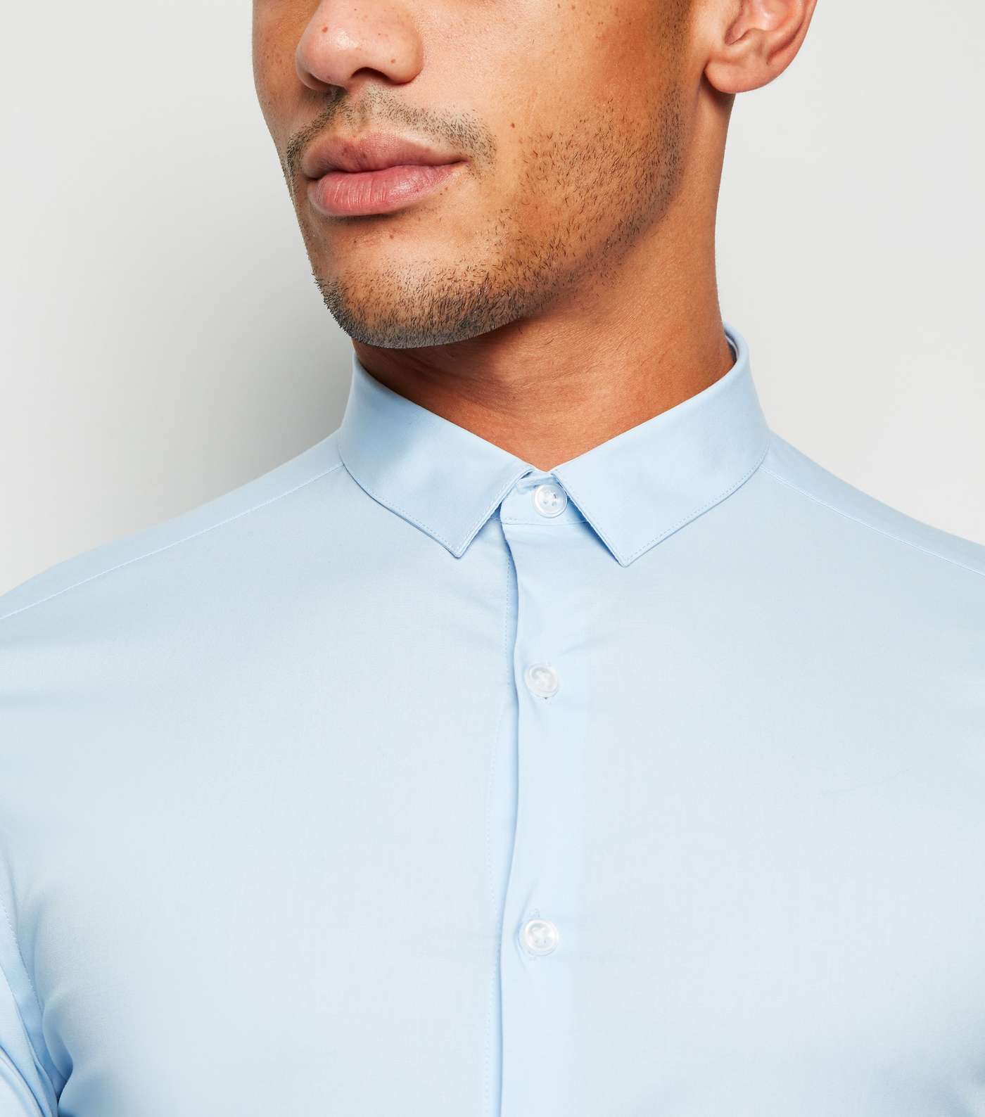 Pale Blue Long Sleeve Muscle Fit Poplin Shirt Image 5
