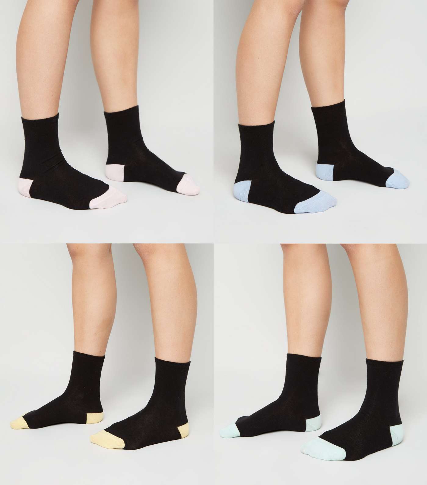 Girls 4 Pack Black Colour Block Ankle Socks Image 2