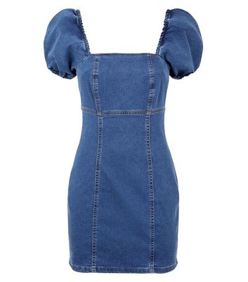new look puff sleeve denim dress