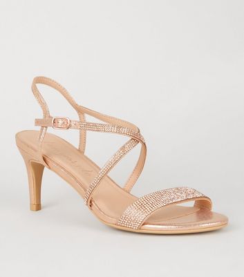 New Look Rose Gold Glitter Strappy Stiletto Court Shoes (UK 7/40) | eBay