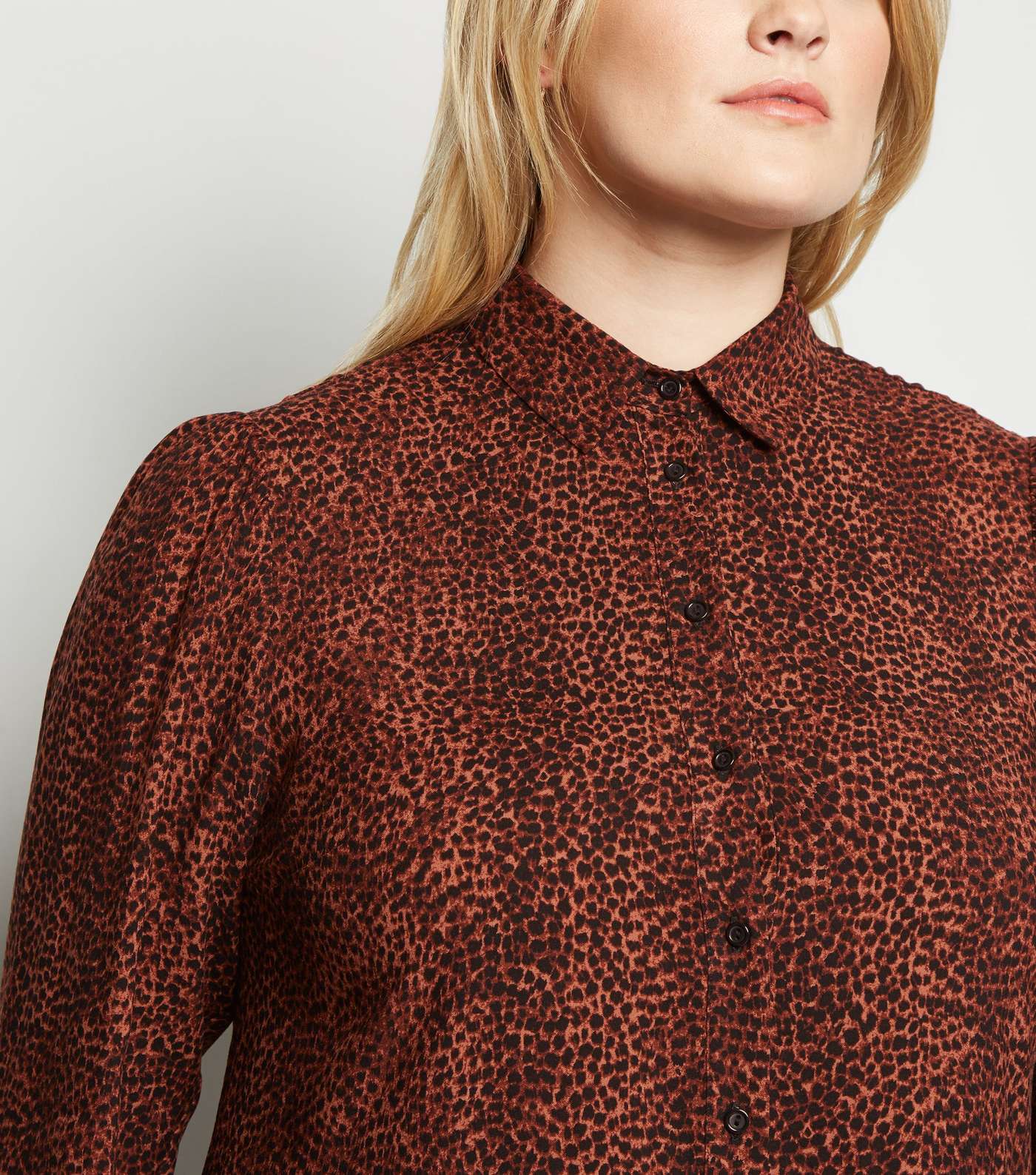 Curves Brown Leopard Print Smock Shirt Dress Image 5