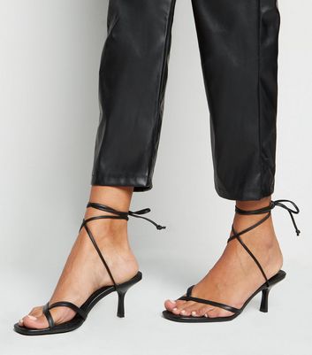Black Toe Loop Ankle Tie Heels | New Look