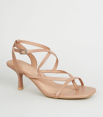 Camel Leather-Look Strappy Low Heel 