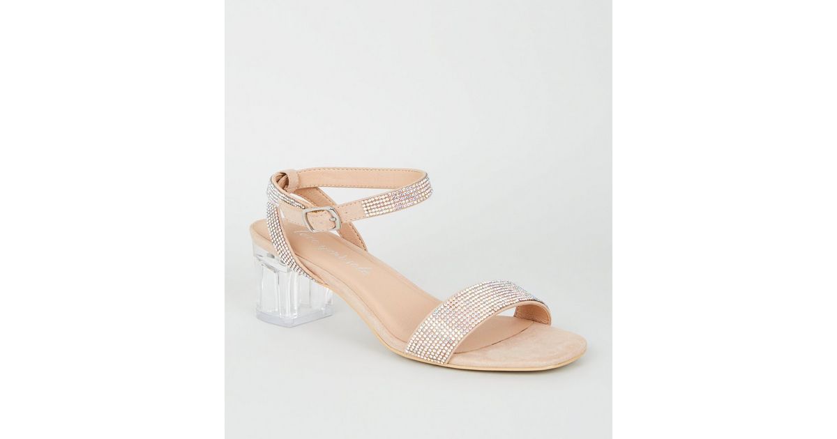 pale pink suedette ankle strap block sandals