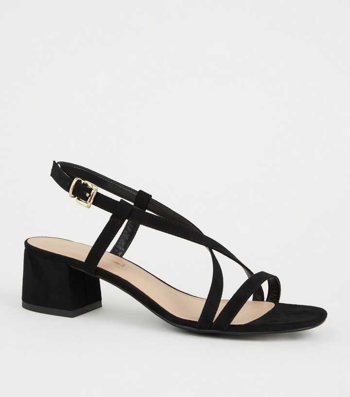 Wide Fit Black Suedette Strappy Low Heel Sandals