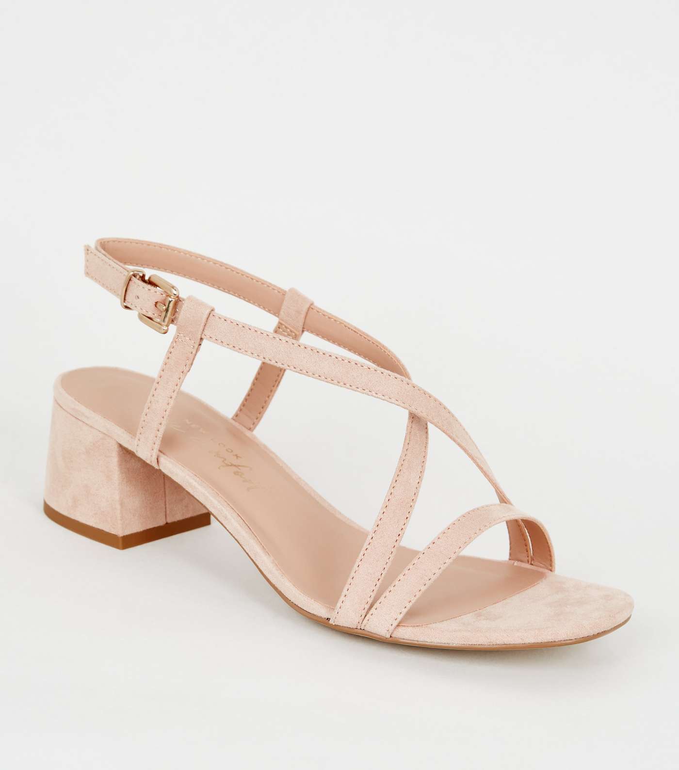 Wide Fit Pale Pink Suedette Strappy Low Heel Sandals