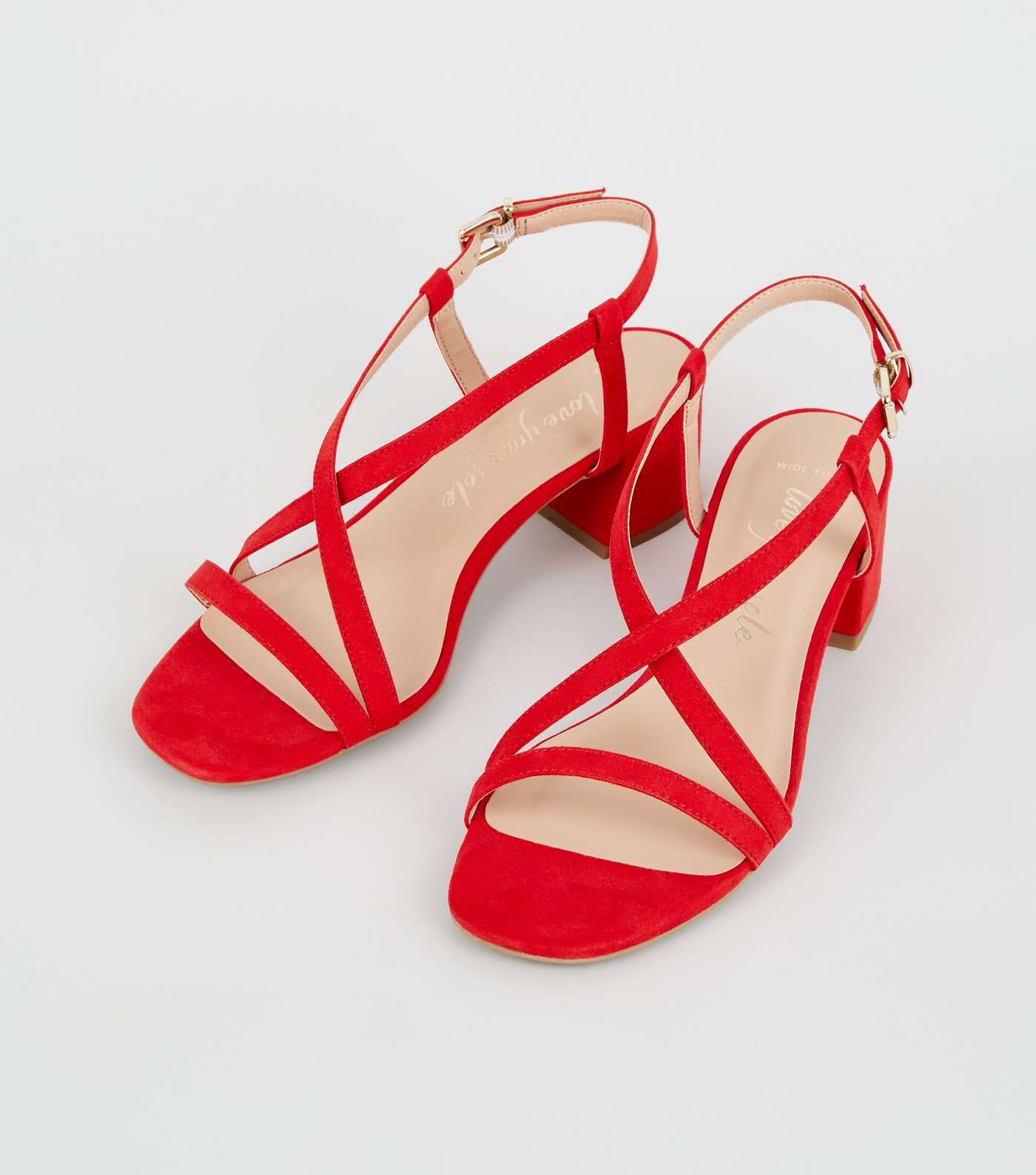 Wide Fit Red Suedette Strappy Low Heel Sandals Image 4