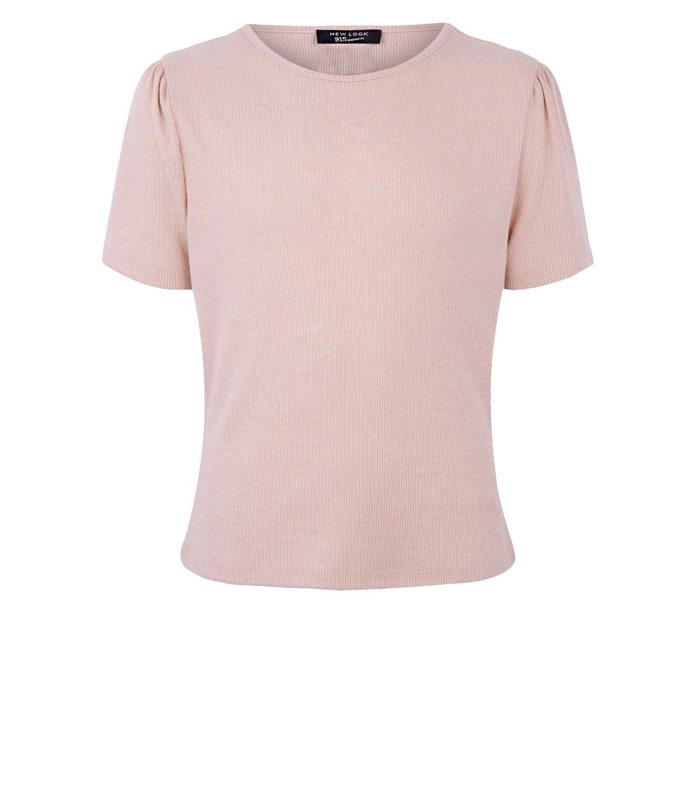 Girls Pink Ribbed Puff Sleeve T-Shirt Image 4