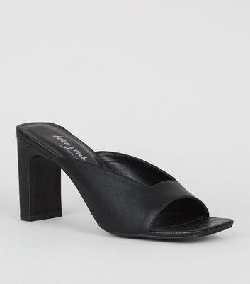 Black Leather-Look Slim Block Heel 
