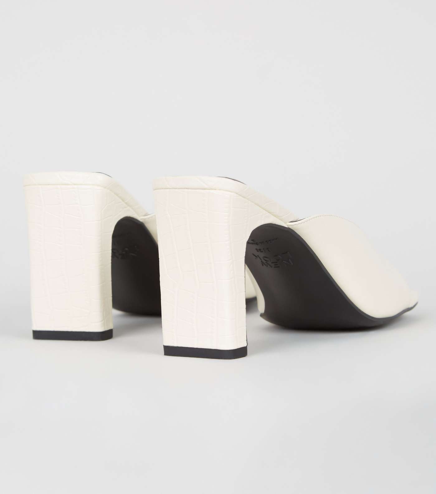 Off White Leather-Look Slim Block Heel Mules Image 3