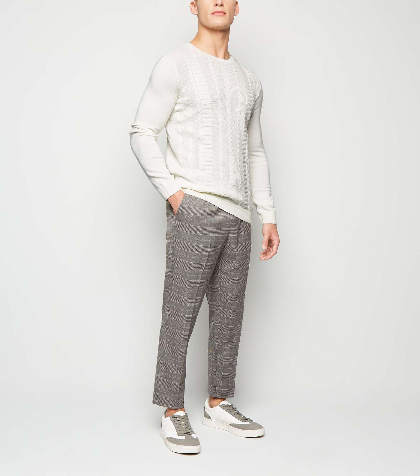 Off White Cable Knit Muscle Fit Jumper Image 2