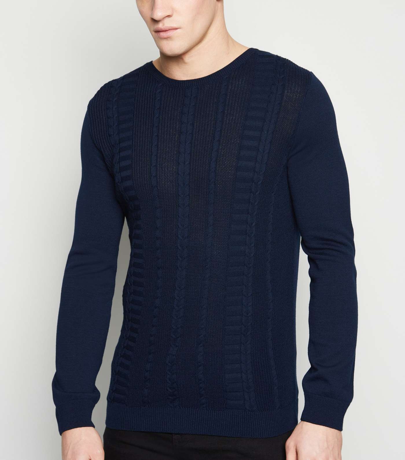 Navy Cable Knit Muscle Fit Jumper