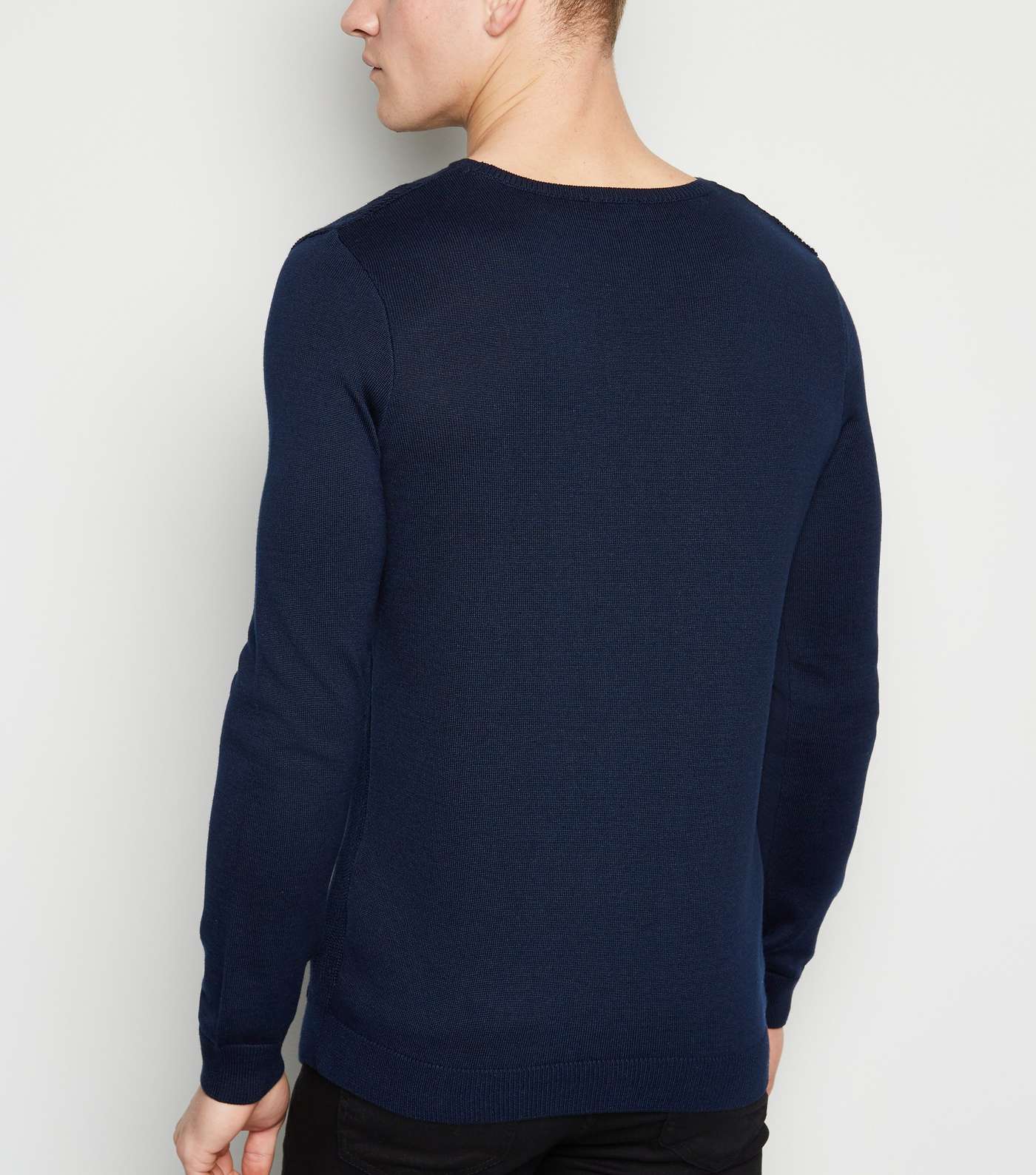 Navy Cable Knit Muscle Fit Jumper Image 3