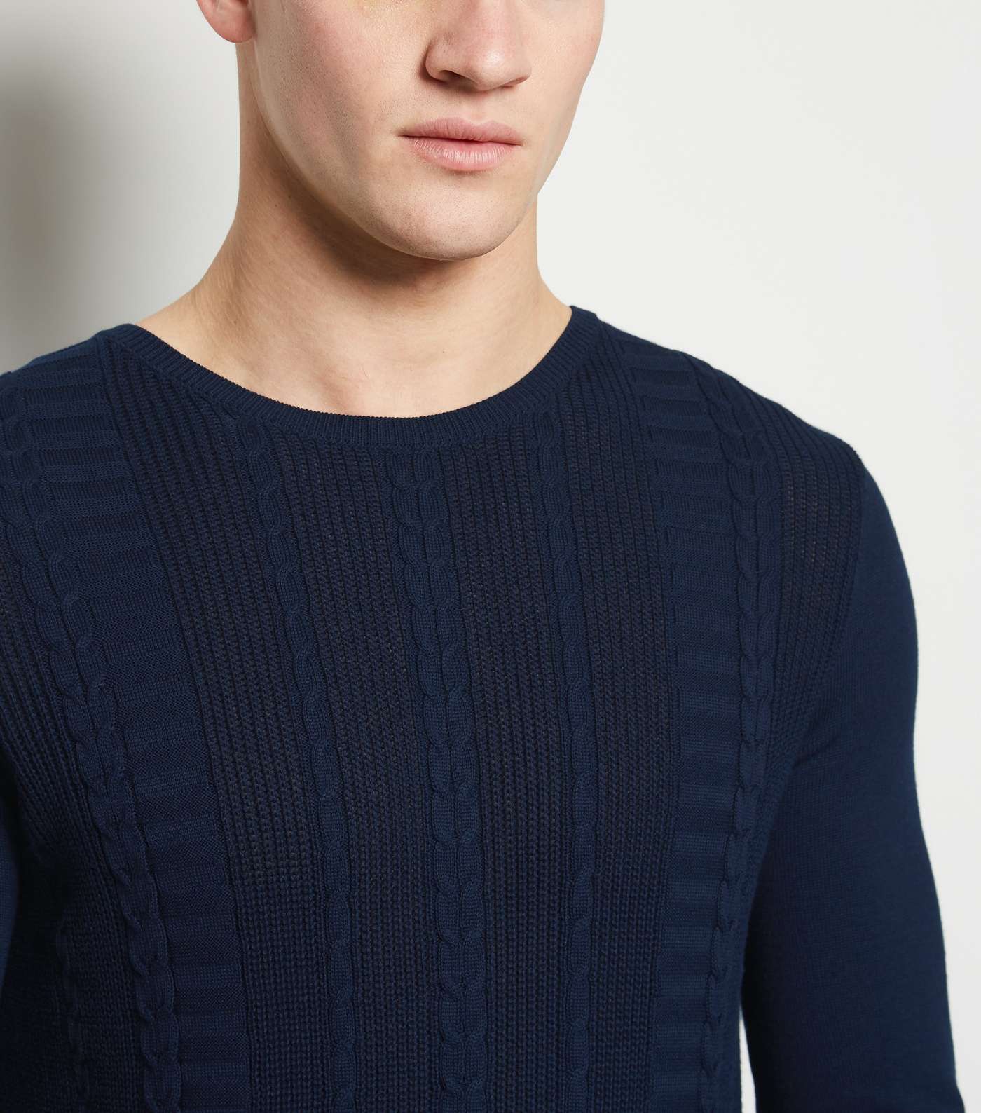 Navy Cable Knit Muscle Fit Jumper Image 5