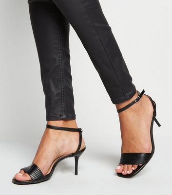 Black Leather-Look Tube Strap Heels 