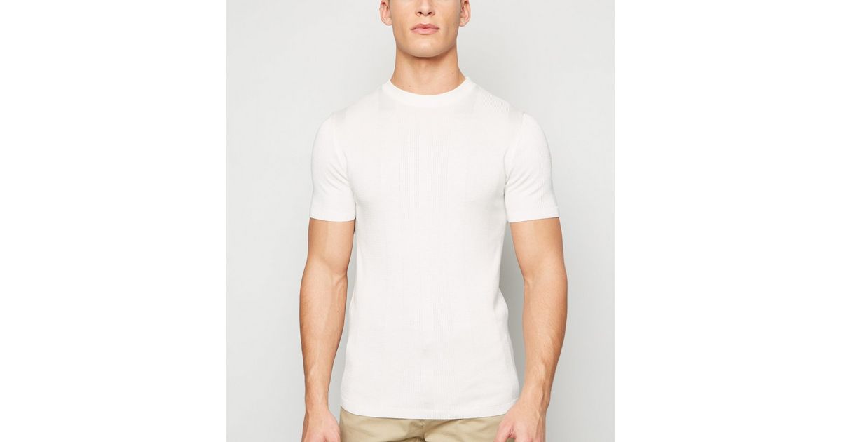 White Ribbed Knit Muscle Fit T-Shirt | New Look