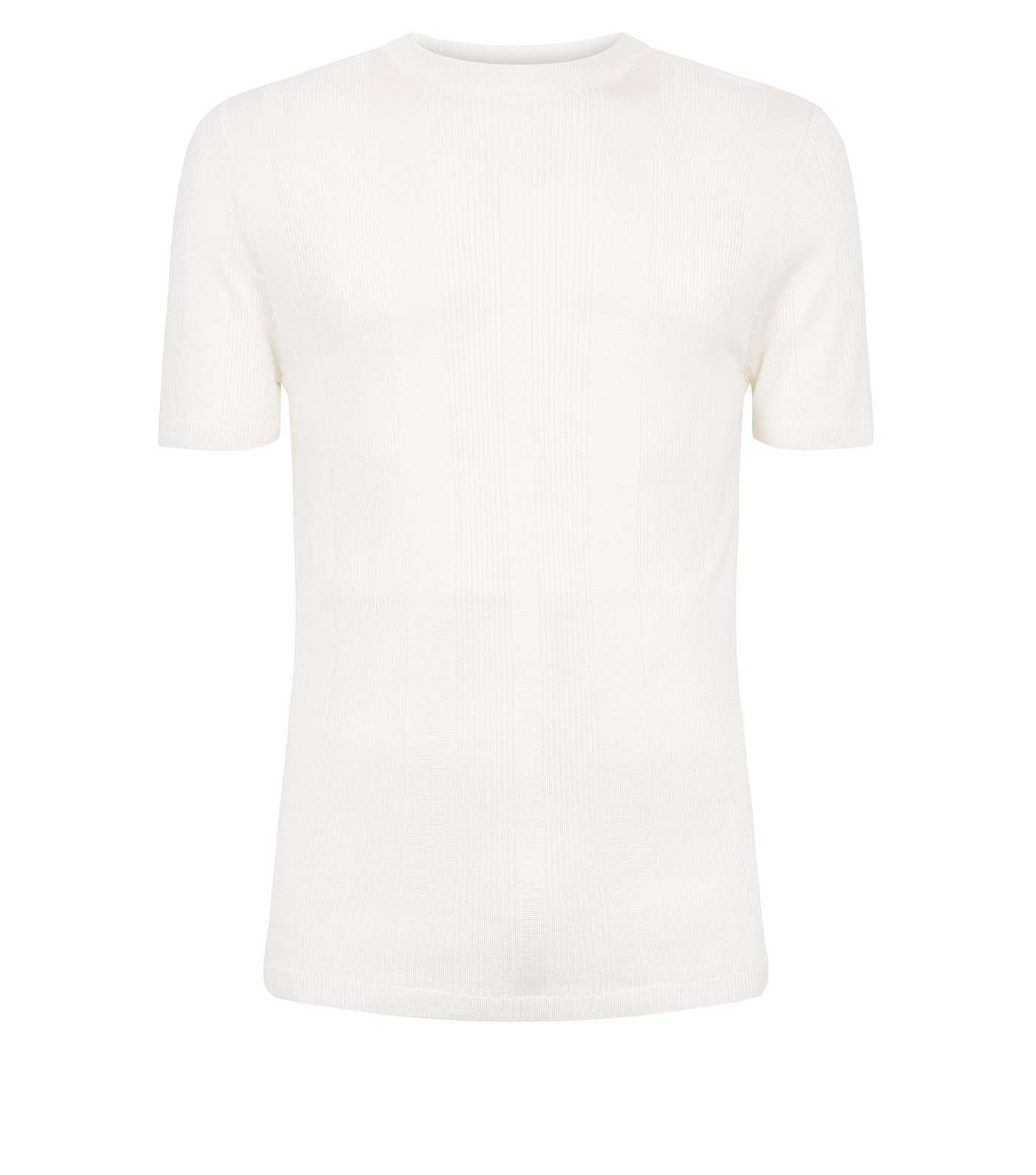 White Ribbed Knit Muscle Fit T-Shirt Image 4