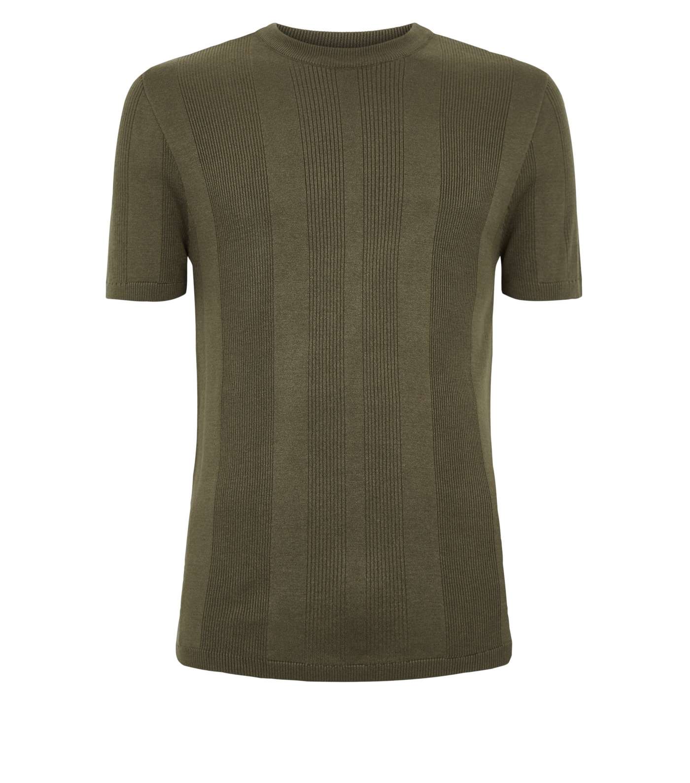 Khaki Ribbed Knit Muscle Fit T-Shirt Image 4