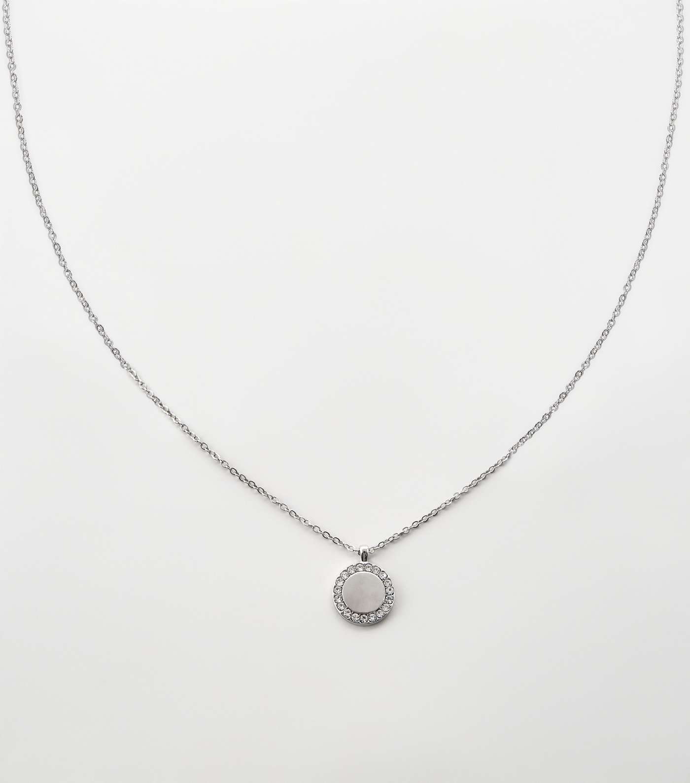 Silver Diamanté Disc Pendant Necklace