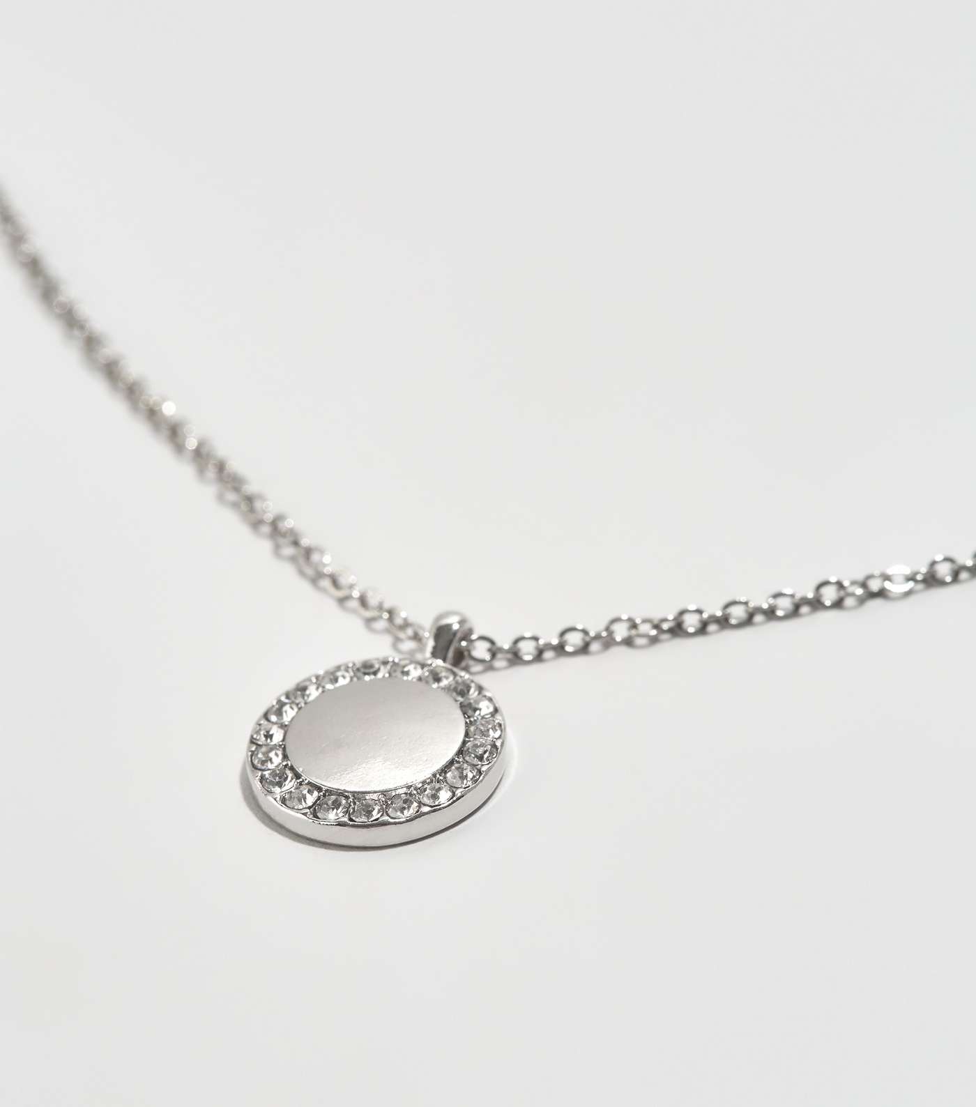 Silver Diamanté Disc Pendant Necklace Image 3