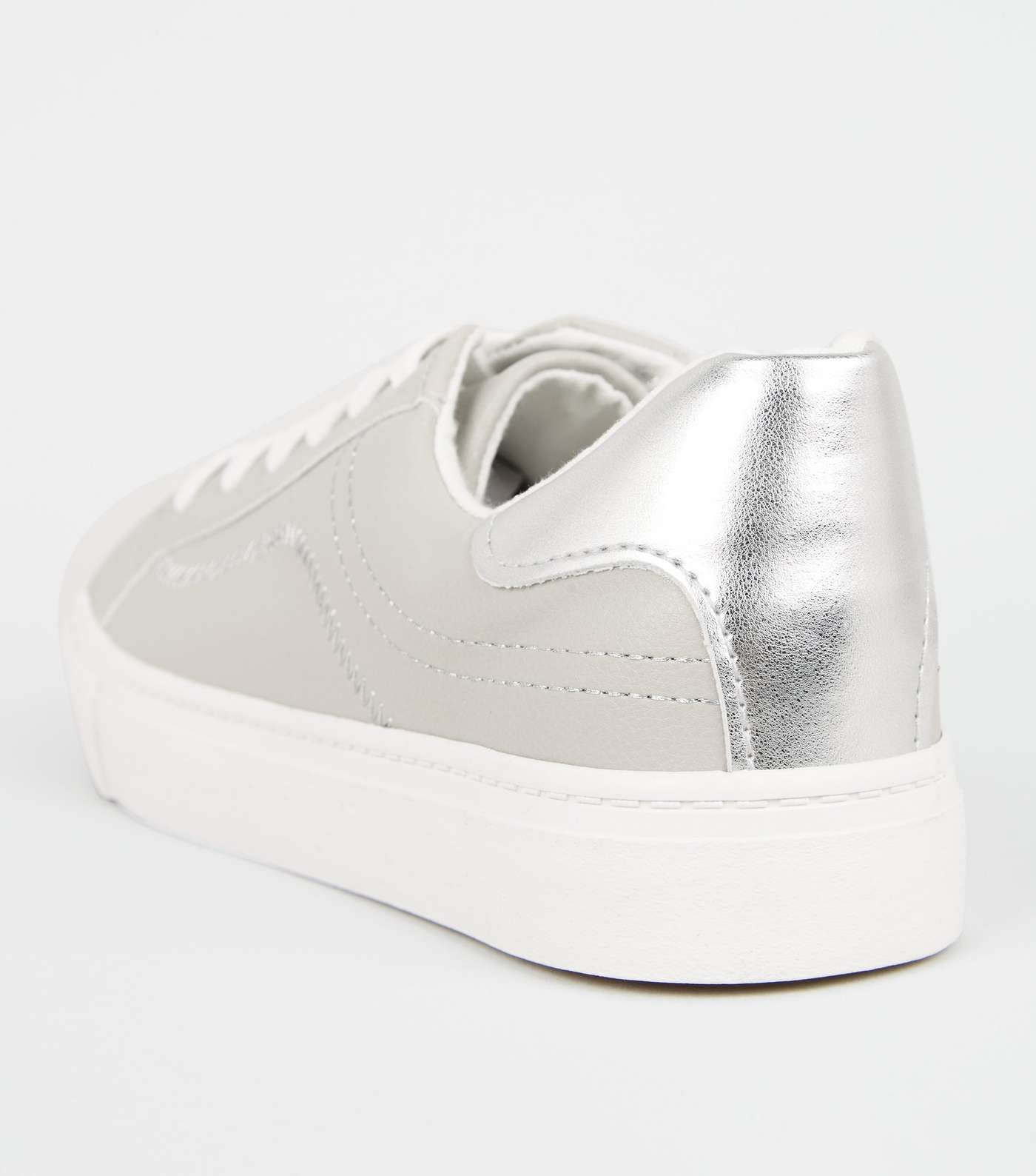 Grey Leather-Look Side Stitch Trainers Image 4