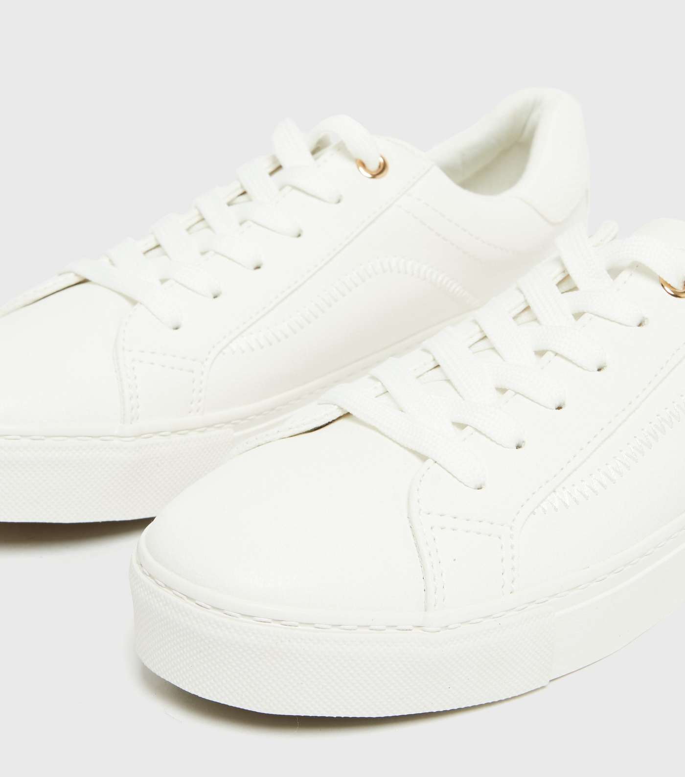 White Leather-Look Side Stitch Trainers Image 2