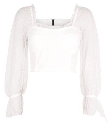 Image of Cameo Rose White Spot Mesh Bustier Crop Top New Look