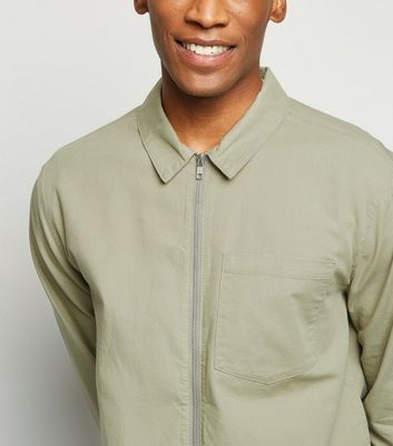 Image of Olive Cotton Zip Up Light Jacket New Look