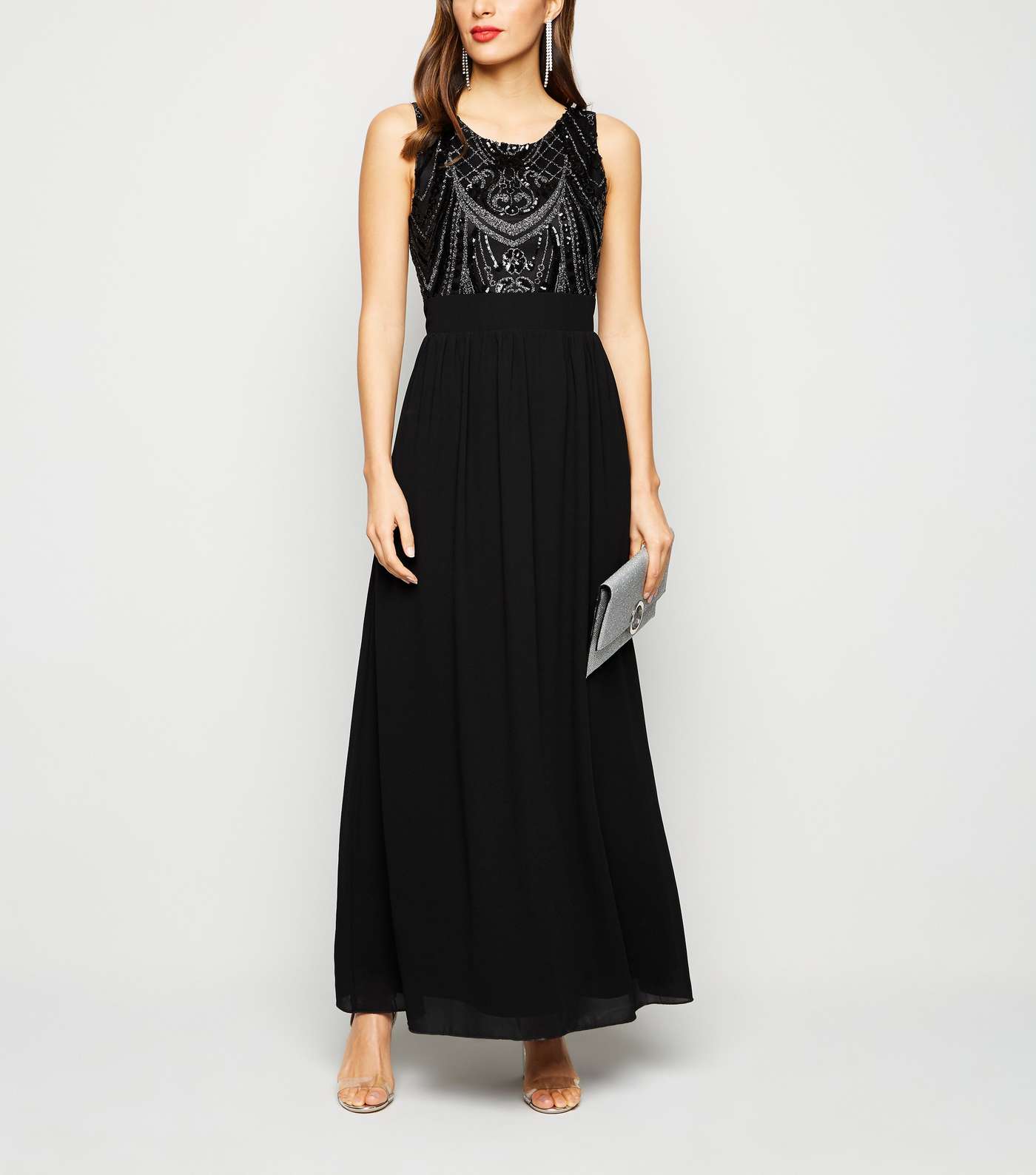 Mela Black Sequin Maxi Dress