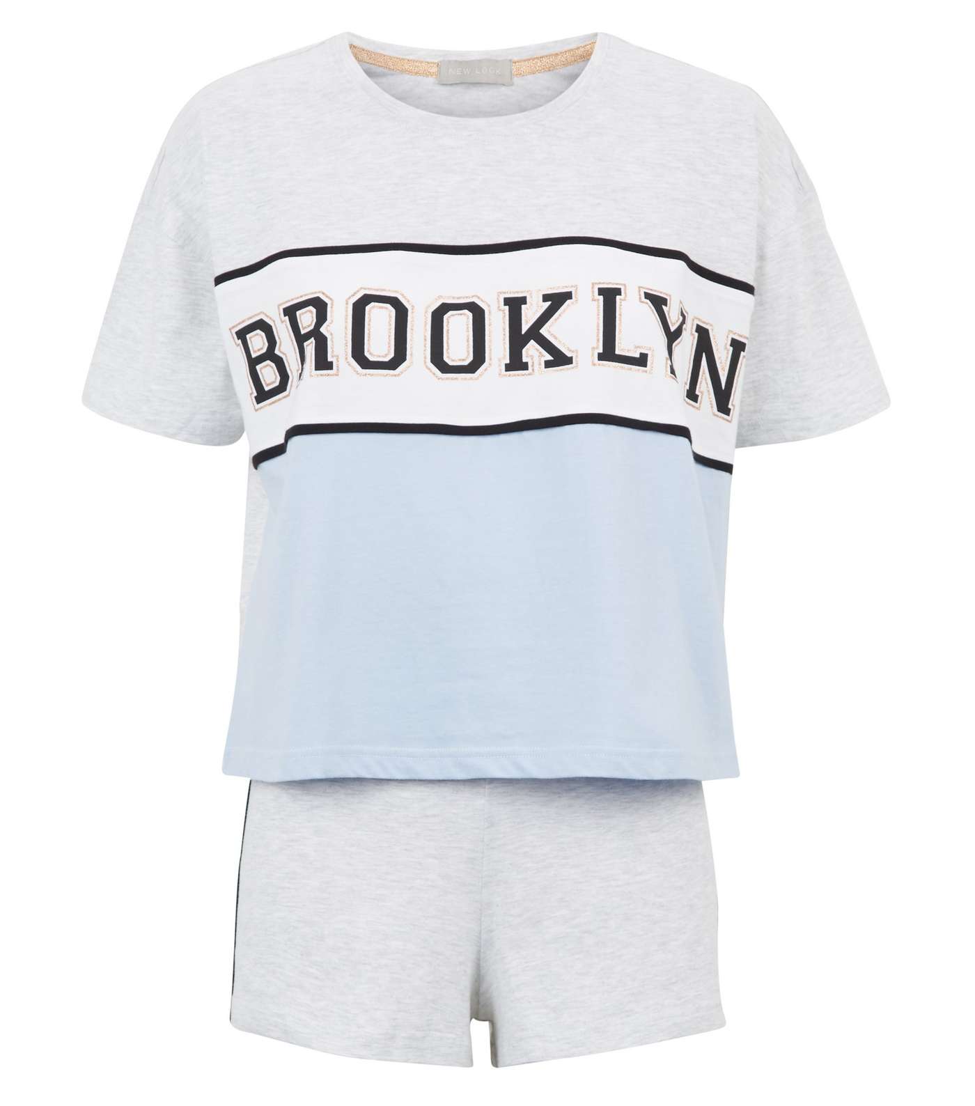 Light Grey Brooklyn Slogan Pyjama Short Set Image 4