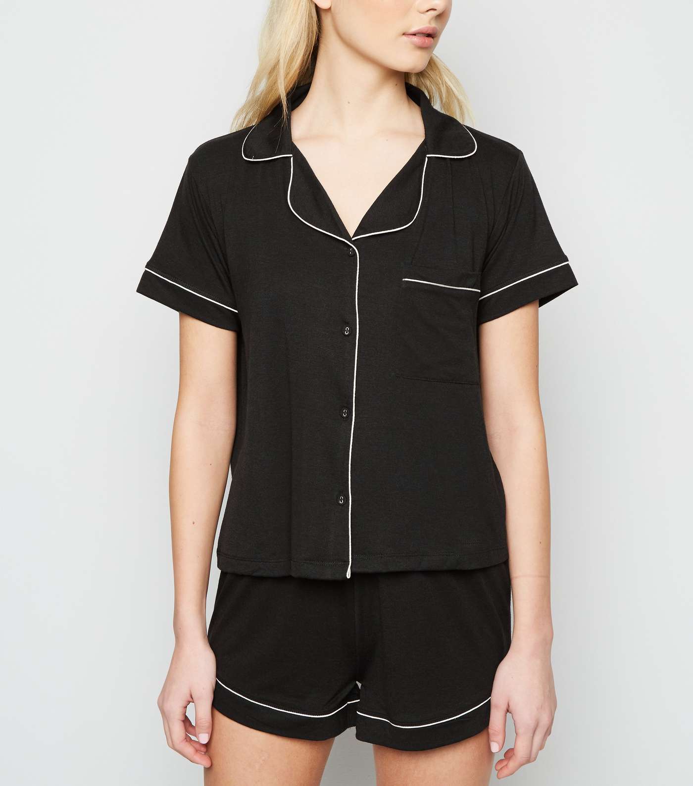 Black Revere Collar Pyjama Short Set