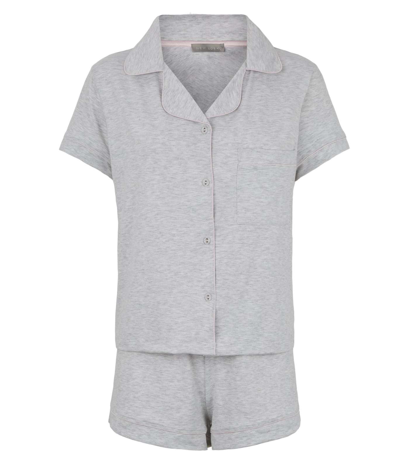 Pale Grey Revere Collar Jersey Pyjama Set Image 4