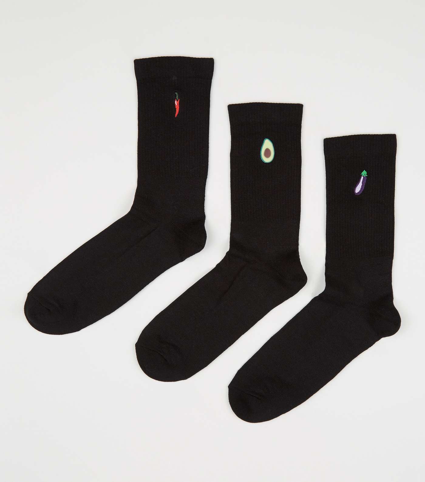 3 Pack Black Vegetable Embroidered Socks