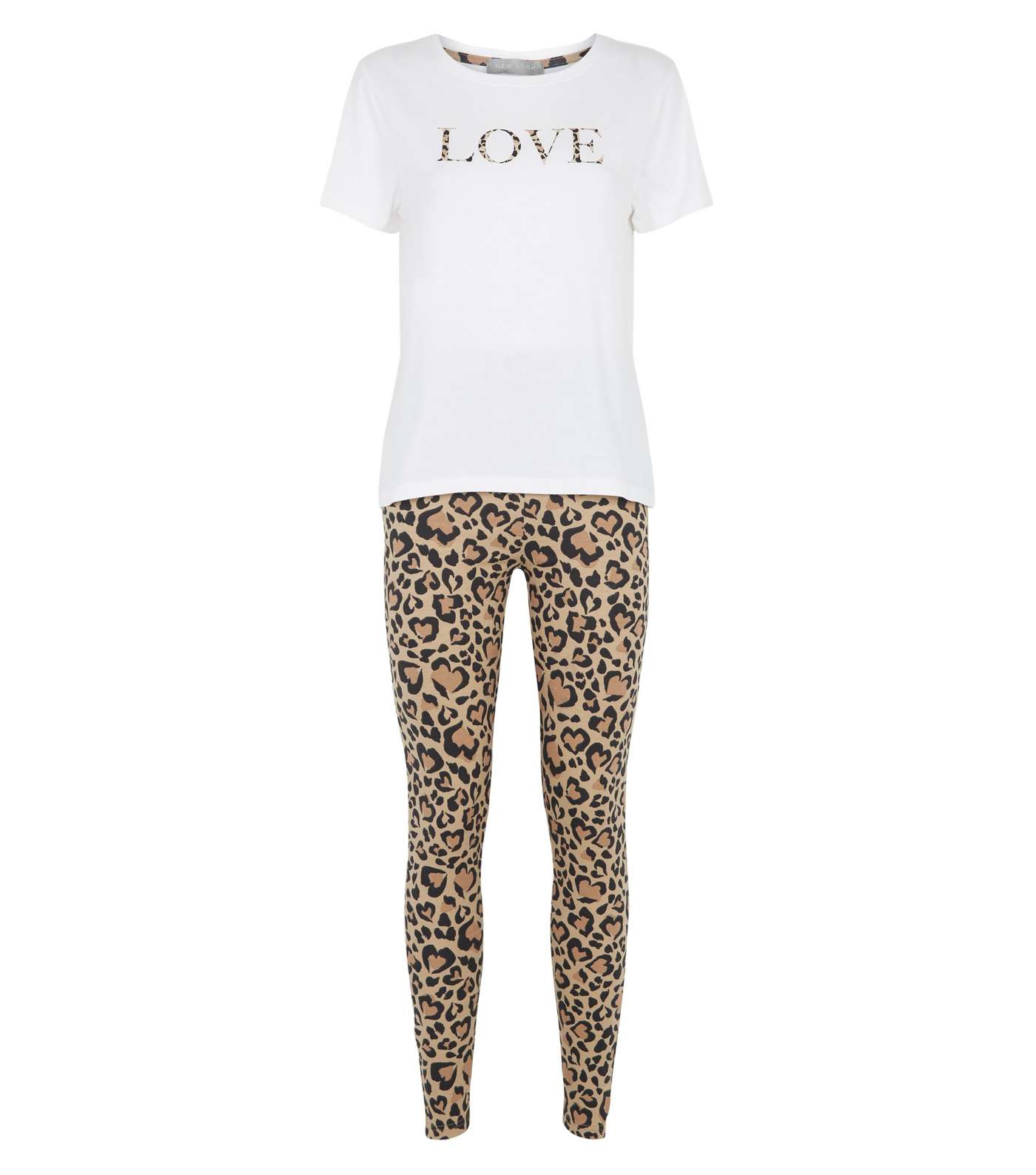 White Leopard Print Slogan Leggings Pyjama Set Image 4
