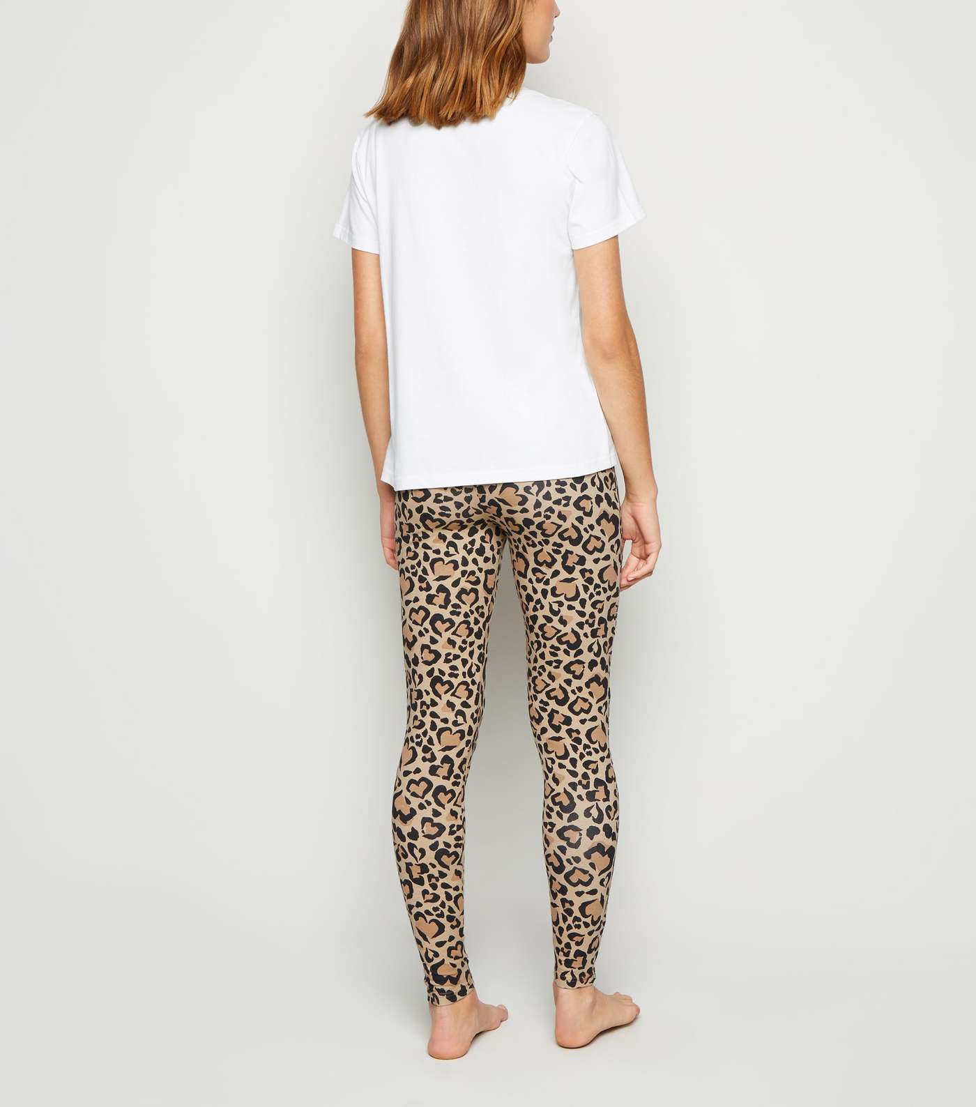 White Leopard Print Slogan Leggings Pyjama Set Image 2