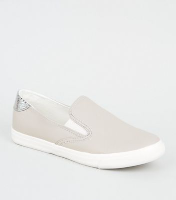 Wide Fit Grey Leather-Look Slip On 