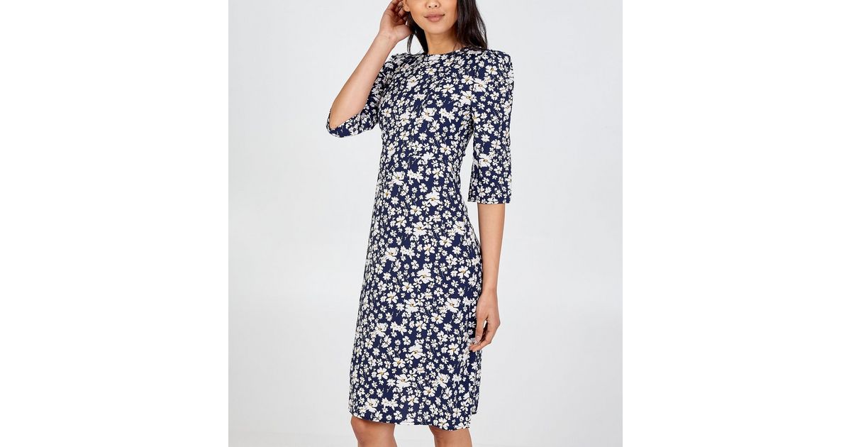 Blue Vanilla Navy Floral Puff Sleeve Midi Dress New Look