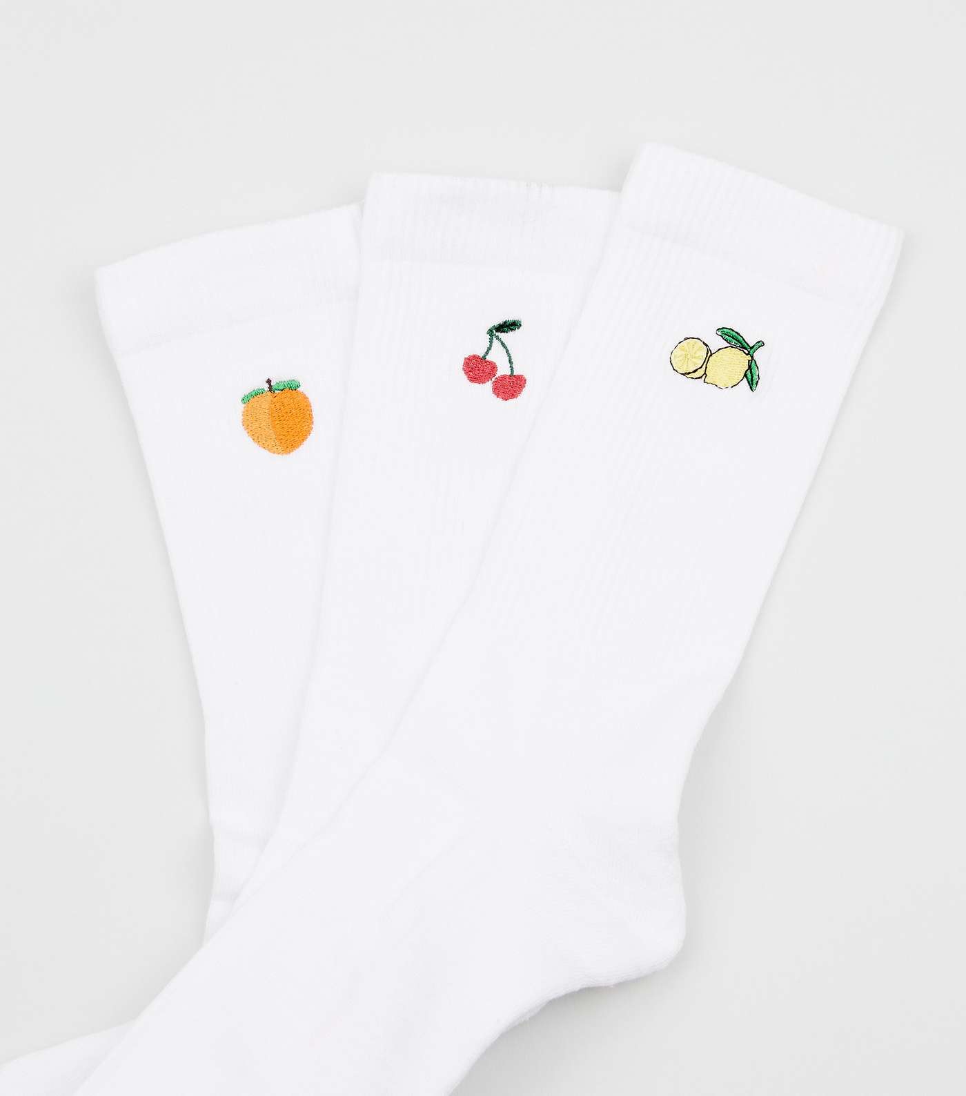 3 Pack White Fruit Embroidered Socks Image 2