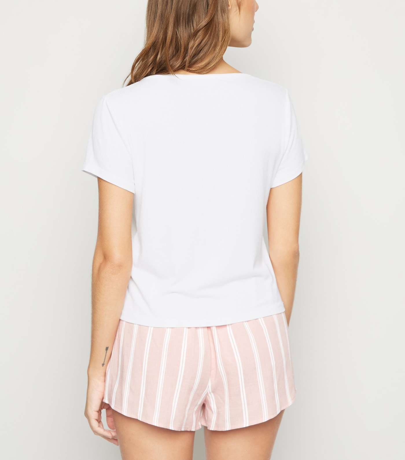 White Stripe Slogan Shorts Pyjama Set Image 3