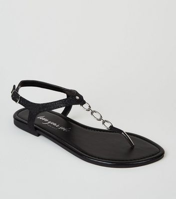 black glitter sandals flat