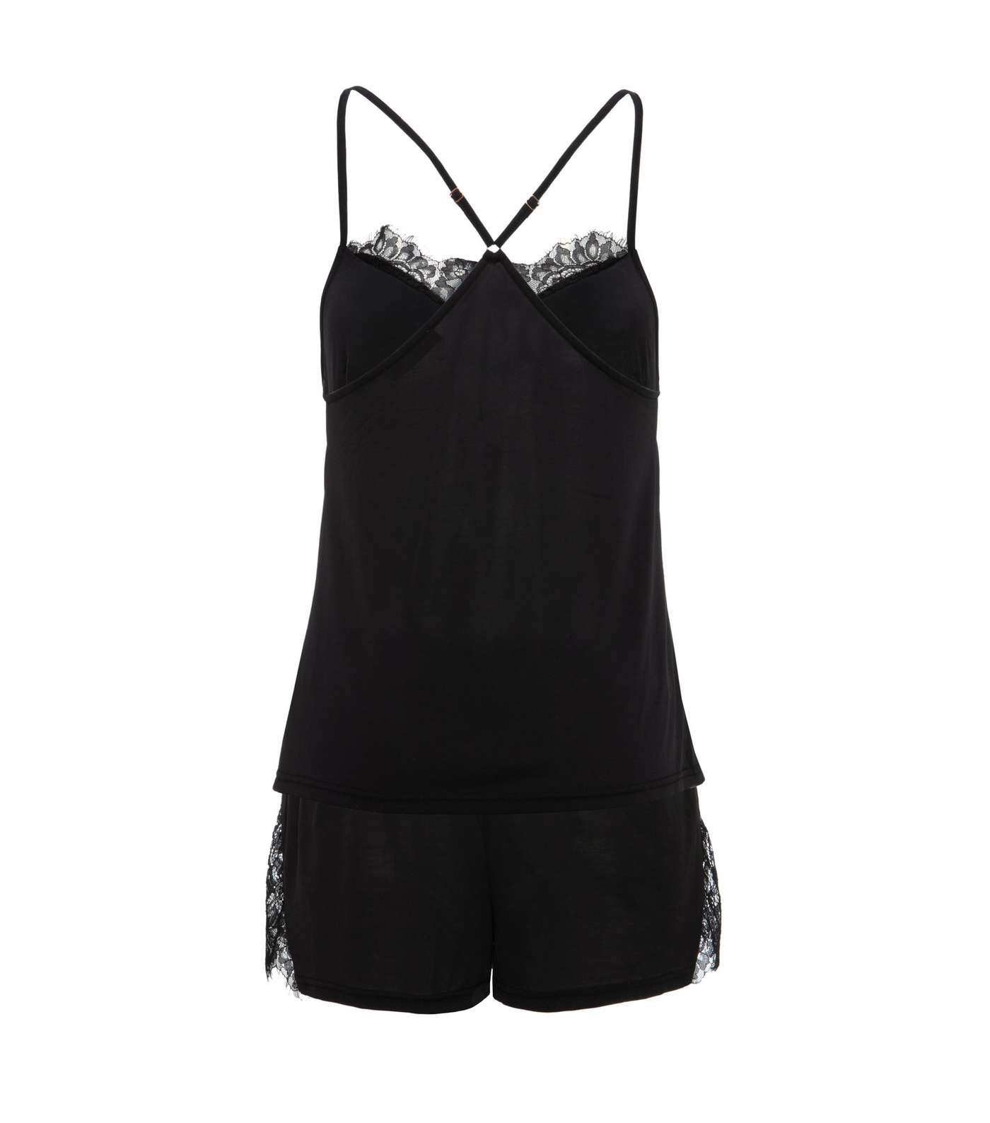 Black Lace Trim Short Pyjama Set  Image 2