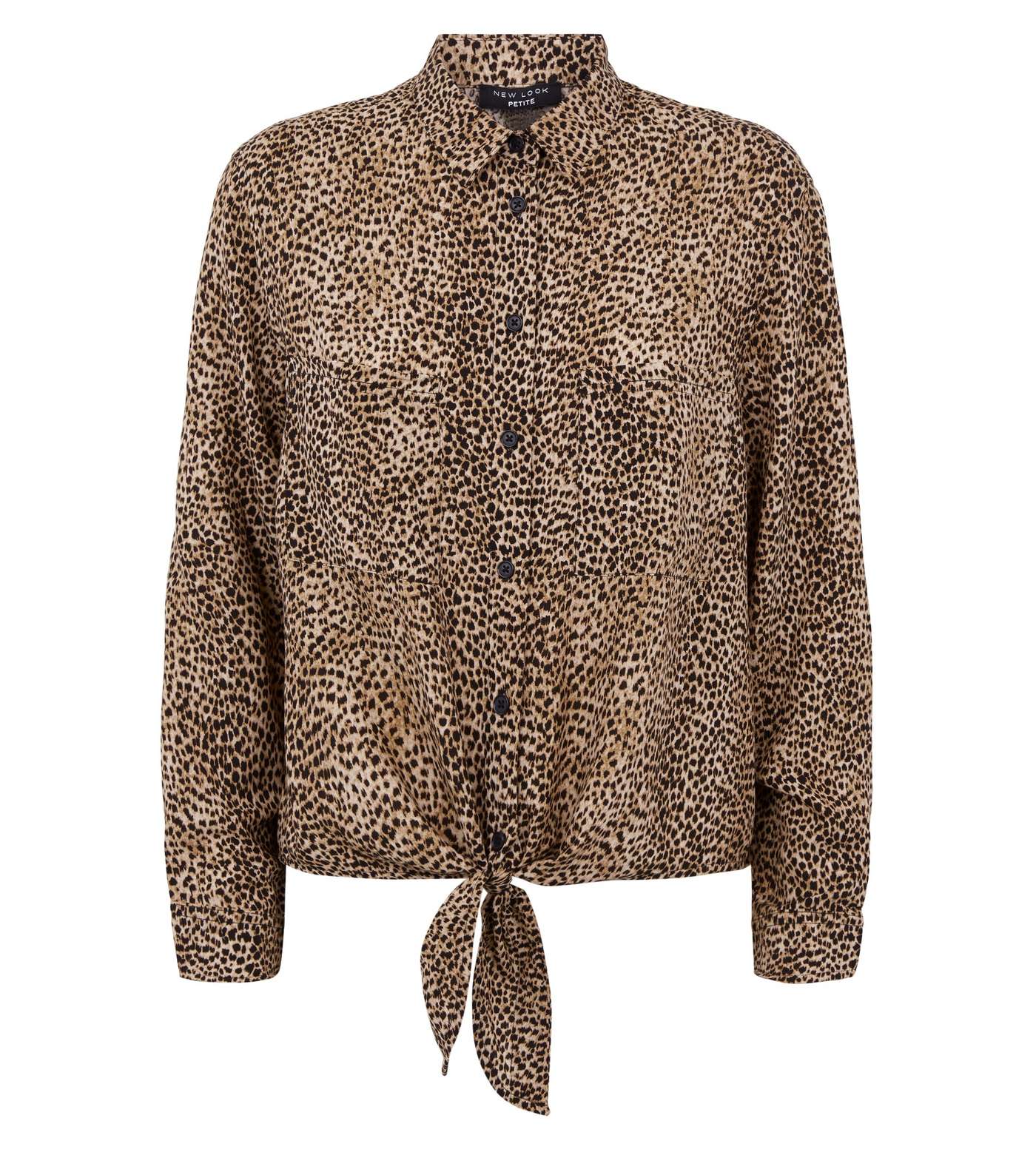 Petite Brown Leopard Print Tie Front Shirt  Image 4